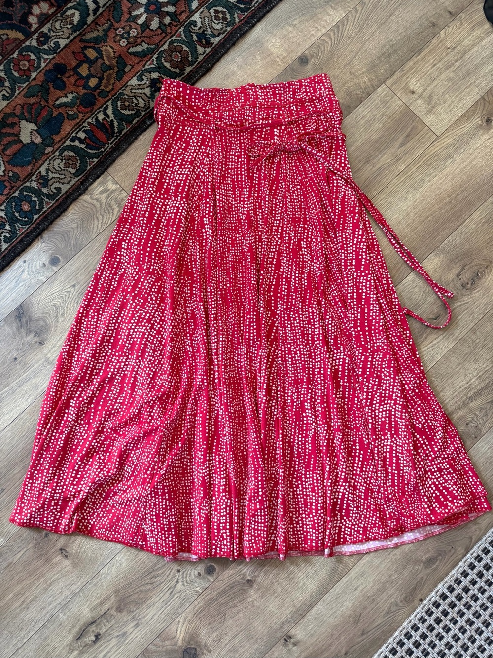 NWT 90s/Y2K Style Romantic Red Polka Dot A-Line Flowy Maxi Skirt w/Waist Tie